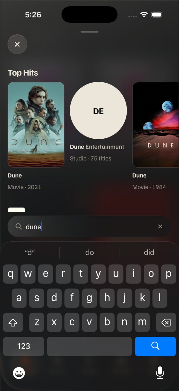 Spotlight typing dune, Top Hits above the field