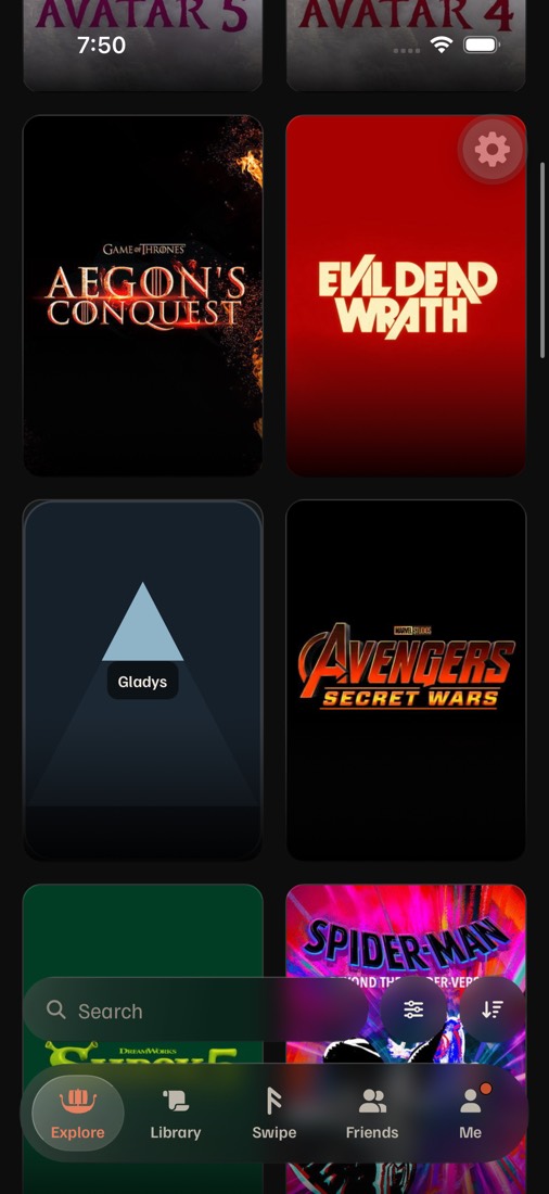 Explore's bar over bright posters