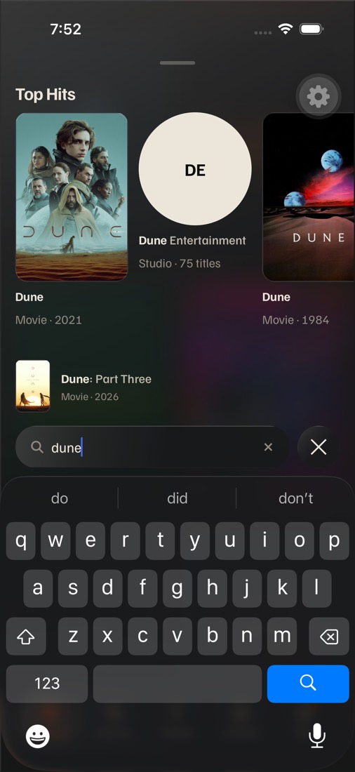 Spotlight typing dune, results above the field