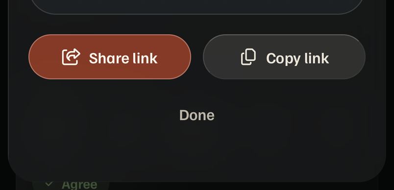 Share sheet with Share link, Copy link, Done